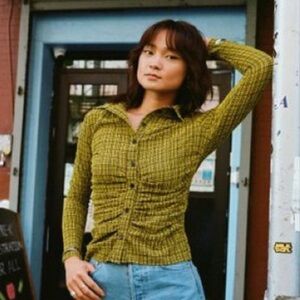 Wray Val Taxi Gingham Button-Up Top Black and Yellow XL